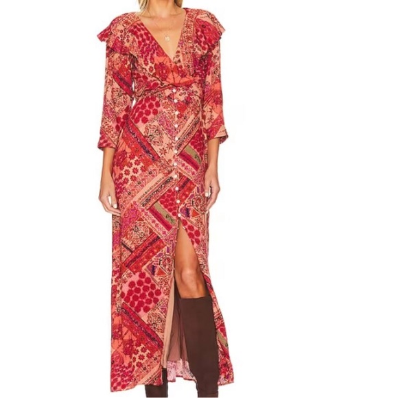 NWT FREE PEOPLE lennon maxi ruffle dress in primrose combo size small - Picture 4 of 16